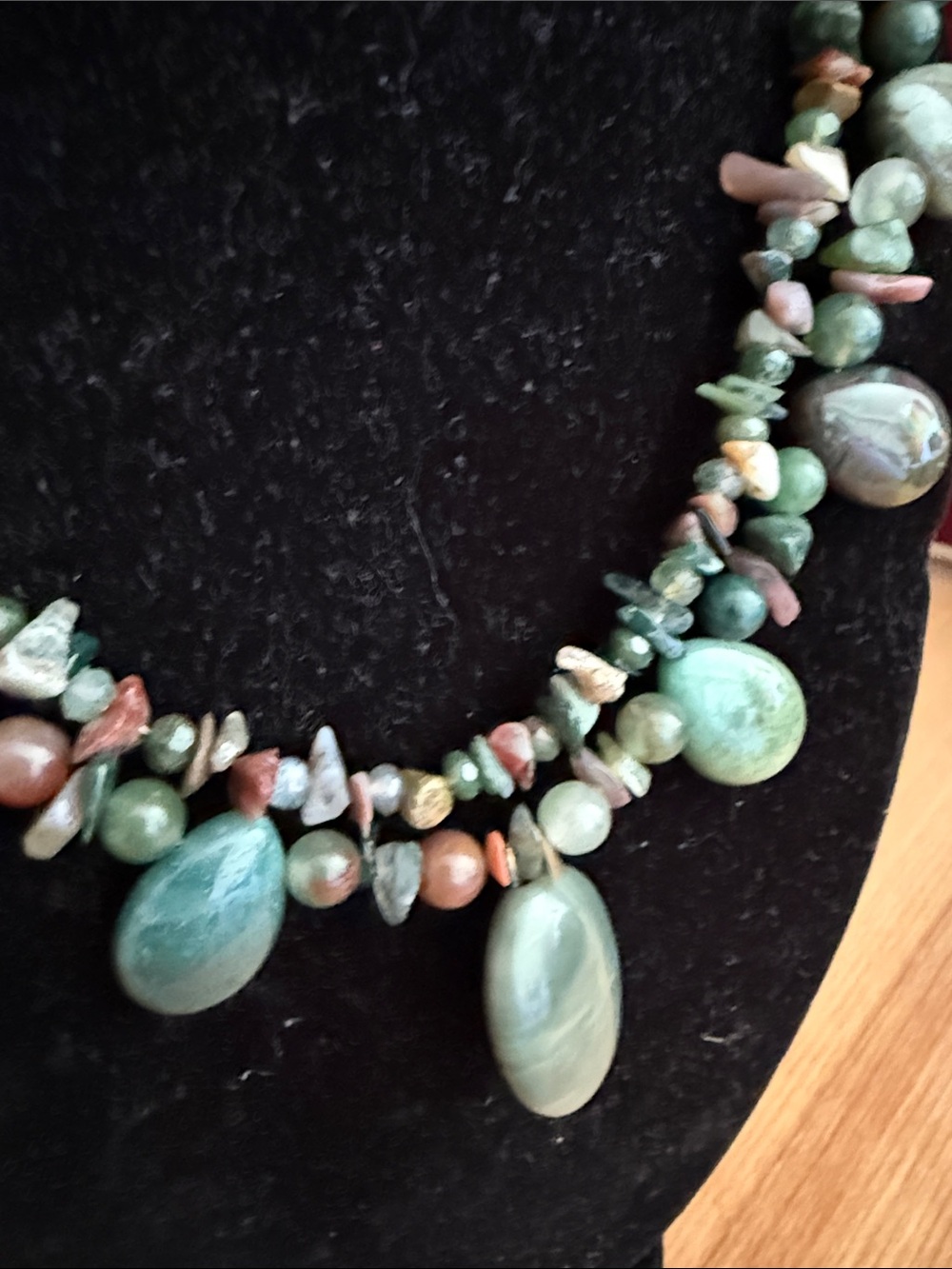 Multi-Stone jade Teardrop double strand Necklace -handmade - Picture 2 of 7